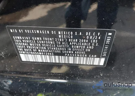 2025 Volkswagen Jetta Se from USA, damaged, VIN 3VW7X7BU5SM012063